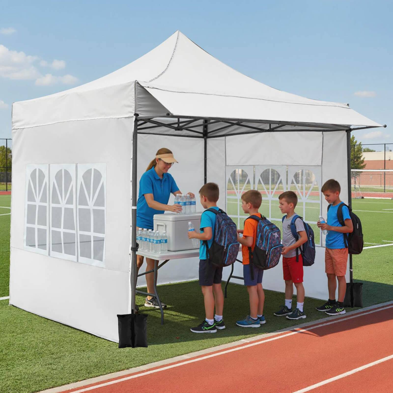Alt View 3. Costway - Costway 10 x 10 FT Pop up Canopy Tent with Sidewalls & Awning, Wheeled Bag, Sandbags, Stake - White.