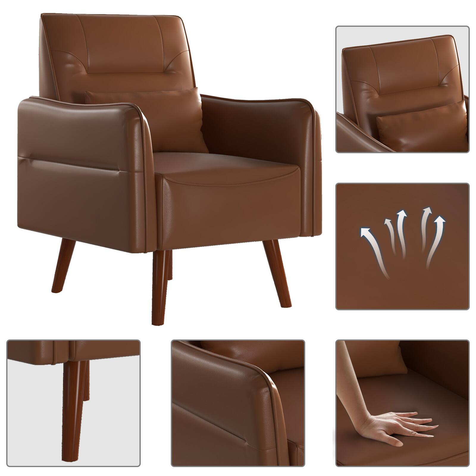 Alt View 1. Bestier - Modern Accent Chair with Upholstered Back & Curved Armrests for Multi-Room Use - light brown.
