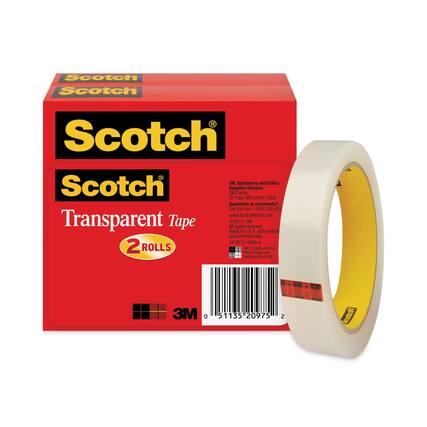Scotch Transparent Tape
2 Rolls
3M Stationery and Office Supplies Division
St. Paul, MN 55144-1000
Questions or comments?
Call toll-free 1-800-328-627
www.ScotchBrand.com
© 2013, 3M. All rights reserved. Made in U.S.A. with globally sourced materials.
34-8713-0899-4
34-8713-0899-4
3M Scotch and the Scotch Design are trademarks of 3M.
51135 20975