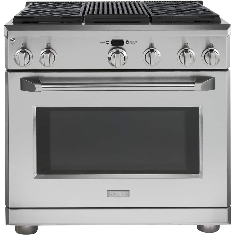 Front. Monogram - 5.7 Cu. Ft. Freestanding Dual Fuel Convection Range with Self-Clean and 4 Burners - Stainless steel.