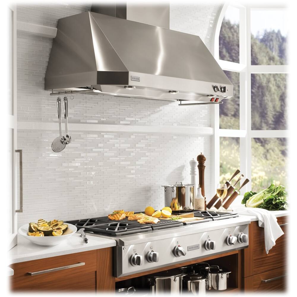 Left View: Monogram - 48" Externally Vented Range Hood - Stainless steel