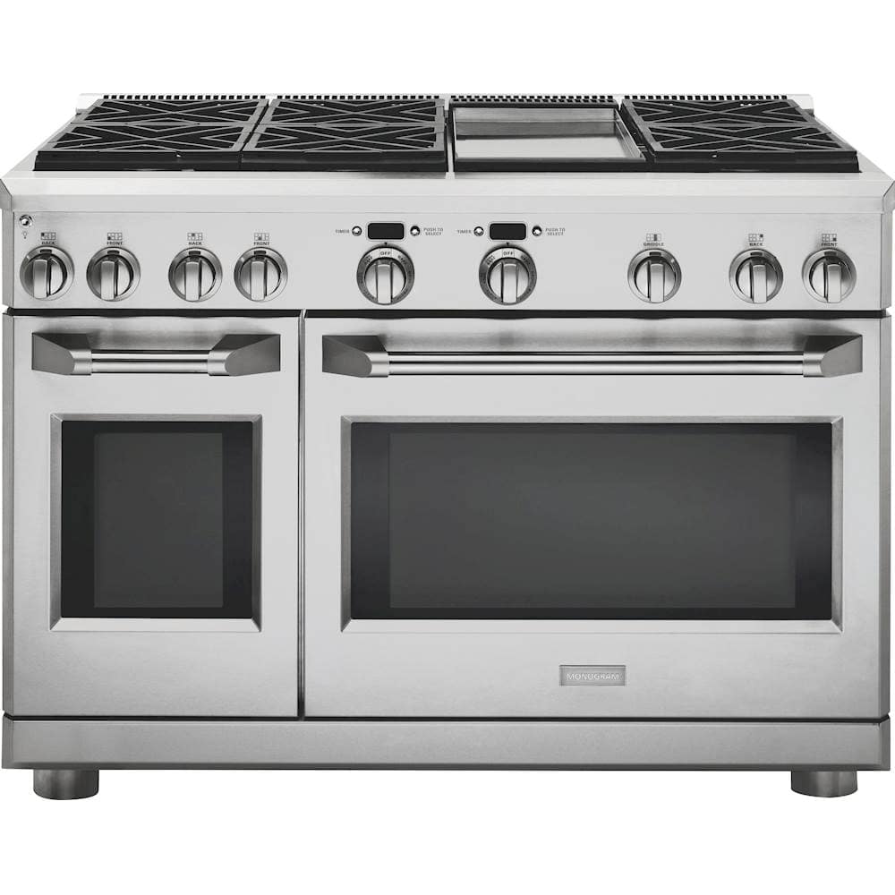 Front. Monogram - 8.9 Cu. Ft. Self-Cleaning Freestanding Double Oven Gas Convection Range - Stainless steel.