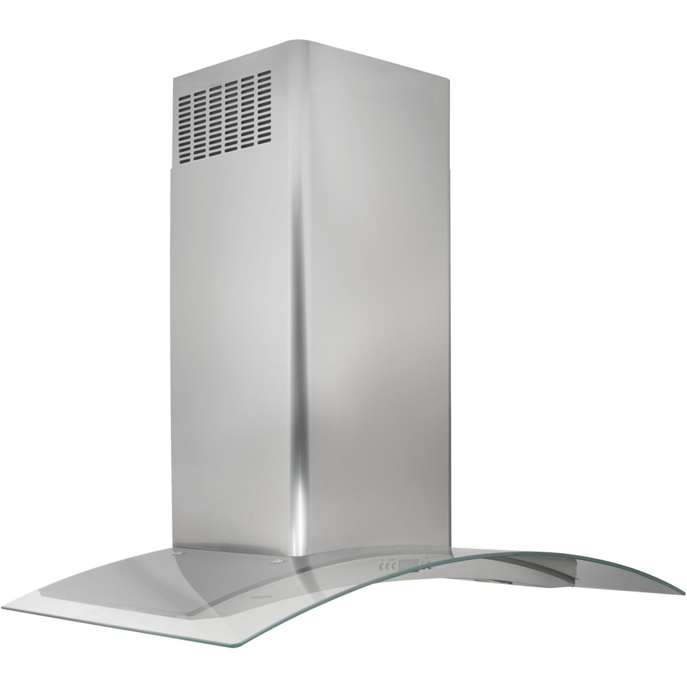 Left View: Monogram - 36" Convertible Range Hood - Stainless steel and glass