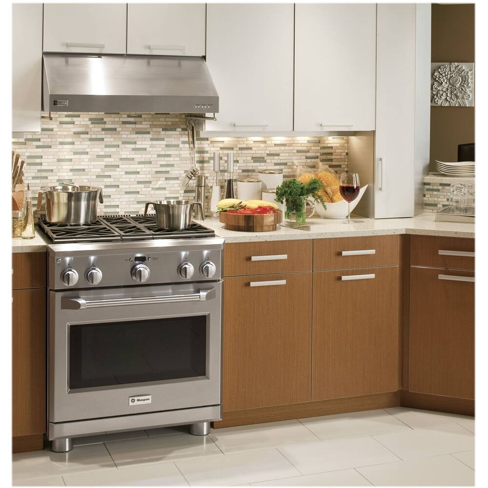 Left View: Monogram - 5.7 Cu. Ft. Self-Cleaning Freestanding Gas Convection Range - Stainless steel