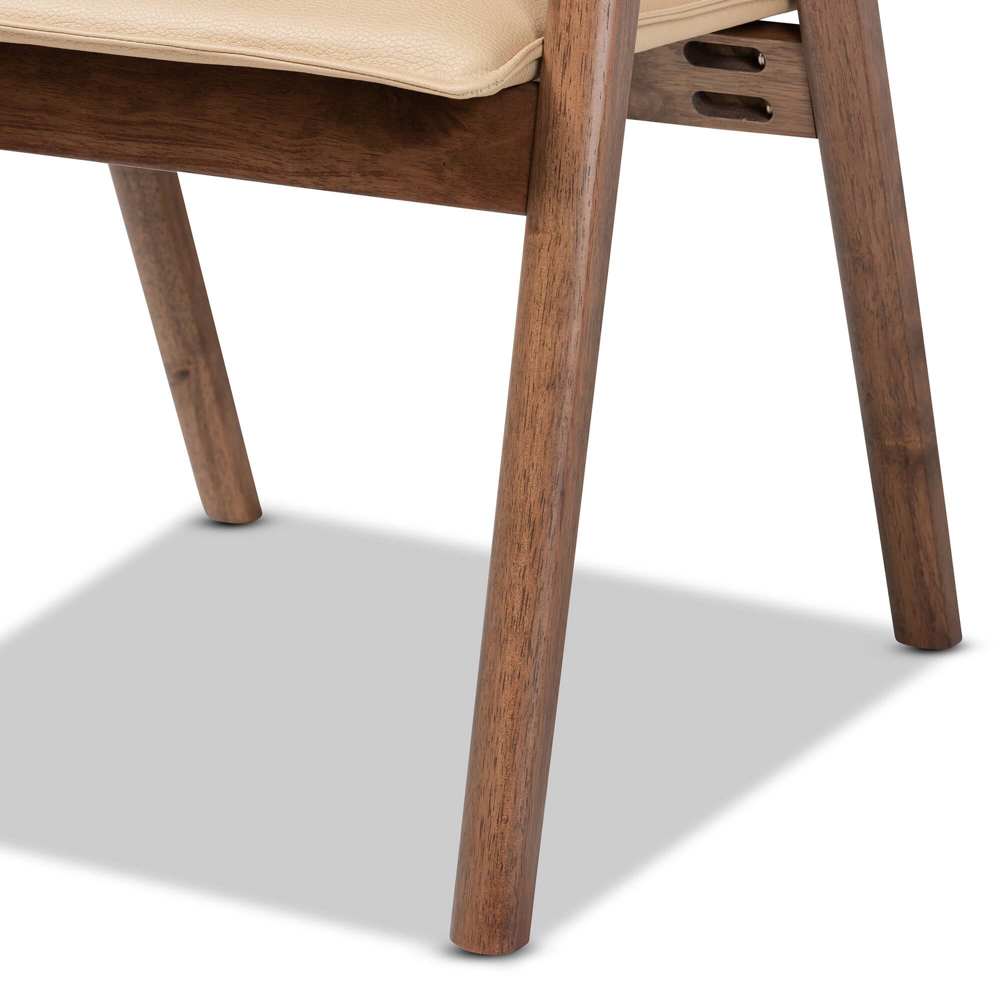 Alt View 2. Baxton Studio - Marcena Imitation Leather Upholstered and Finished Wood 2-Piece Dining Chair Set - Beige/Walnut Brown.