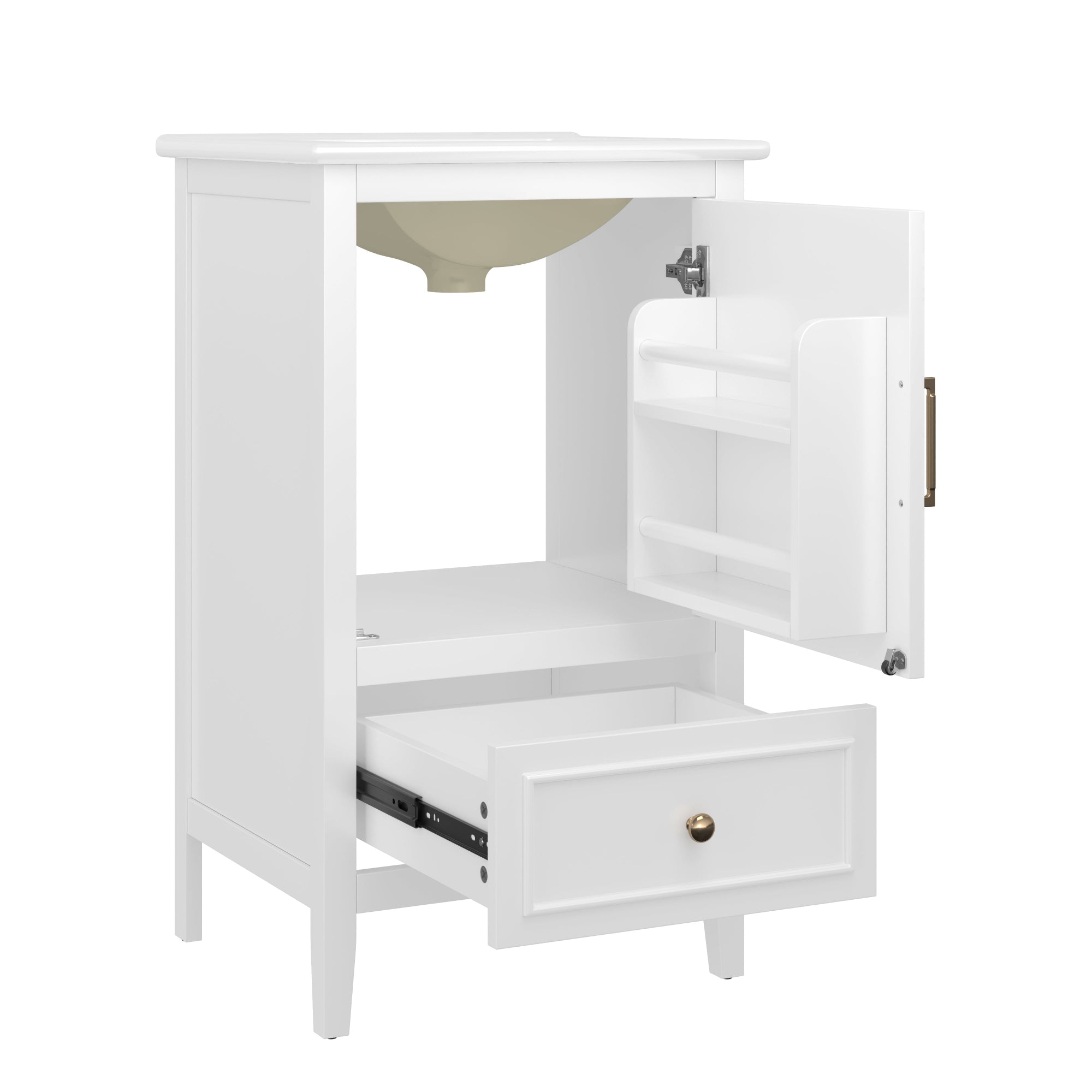 Alt View 8. Boyel Living - 20 Inch Bathroom Vanity with Sink Cabinet with One Door Drawer Shelf Storage and Adjustable Foot Pads White - White.