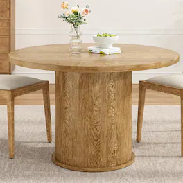 Boyel Living - 43" Round Dining Table for 4 People Dining Table with Wood Top and Metal Pedestal Base Easy Assembly - Walnut