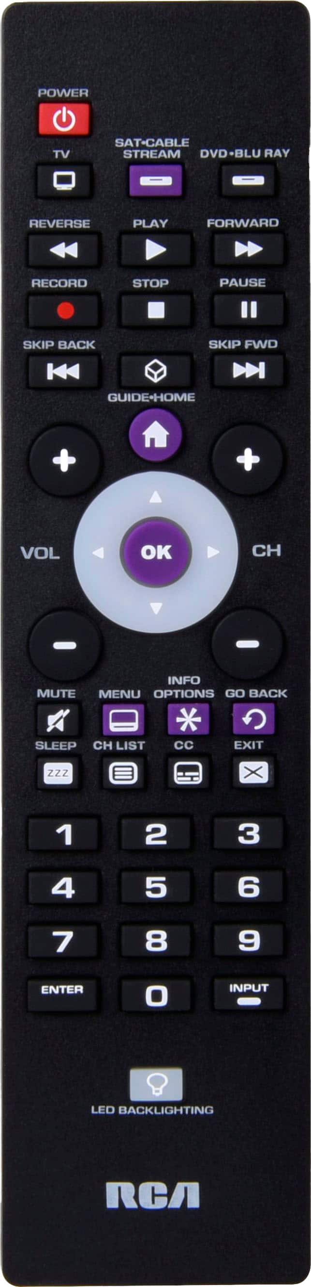 Front. RCA - 3-Device Backlit Universal Remote - Black.