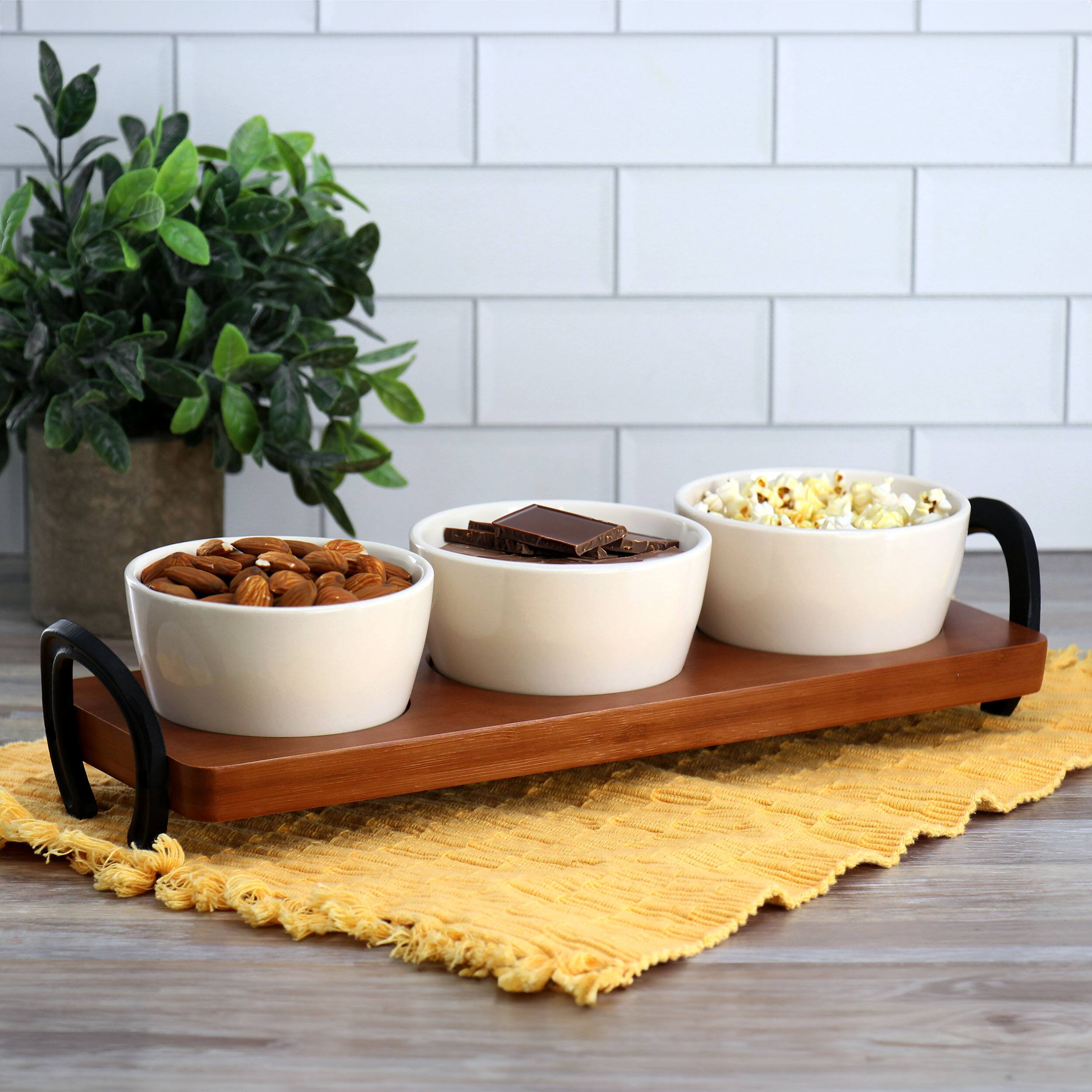 Alt View 3. Wanda June Home - Wanda June Home 4 Piece 15 Inch Bamboo Tray and Condiment Server Set in Golden Brown - Brown.