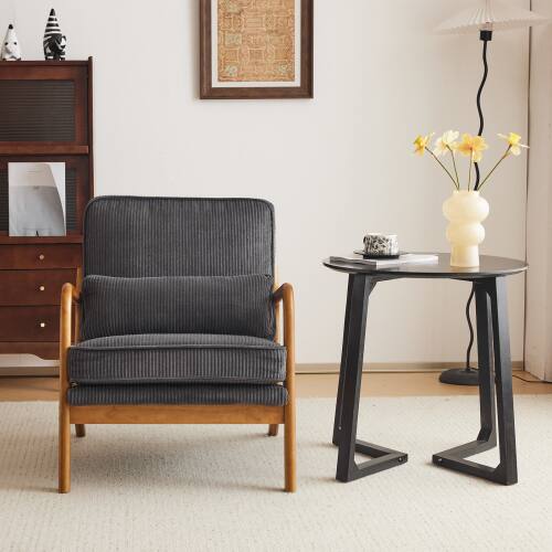 Alt View 8. Winado - Set of 2 Corduroy Upholstered Solid Wood Reading Arm Accent Chair with Lumbar Pillow for Living Room Bedroom Guest Room - Grey.