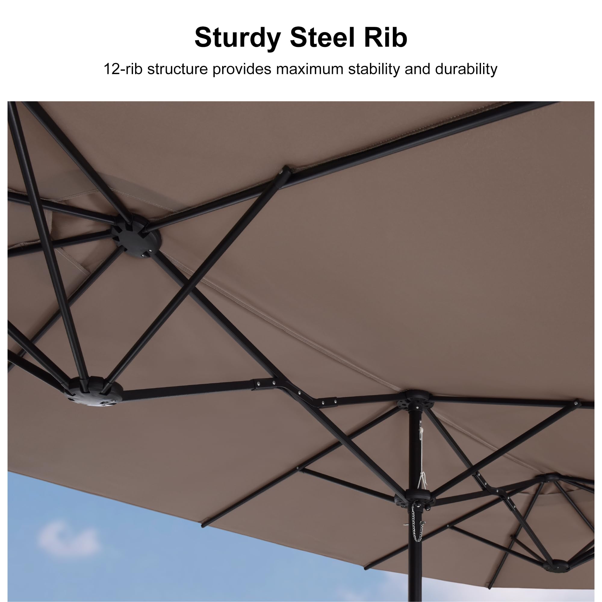 Sturdy Steel Rib  
12-rib structure provides maximum stability and durability