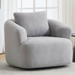 GOODSILO - 360 Degree Swivel Round Upholstered Comfort Chair with Soft Pillow, High-Resilience Sponge Single Sofa for Living Spaces - Light Gray