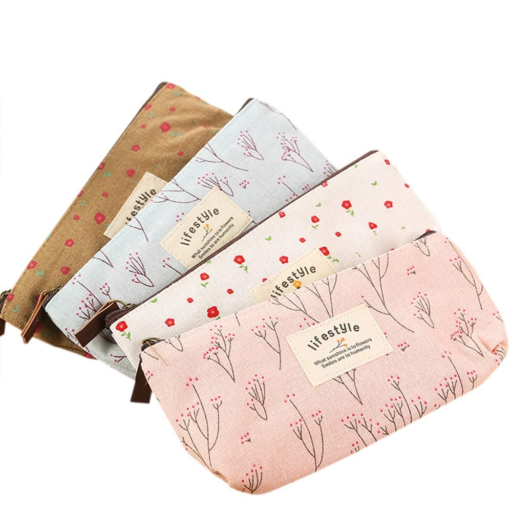 Paradigms Interiors - Pencil Case Cute Floral Flower Canvas Zipper Cases Lovely Fabric Tree Pen Bags Supplies 4 - Default