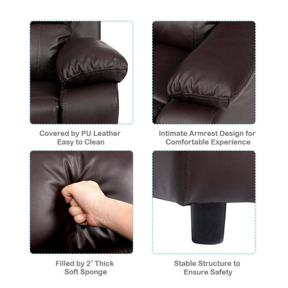 Covered by PU Leather  
Easy to Clean  

Intimate Armrest Design for Comfortable Experience  

Filled by 2" Thick Soft Sponge  

Stable Structure to Ensure Safety