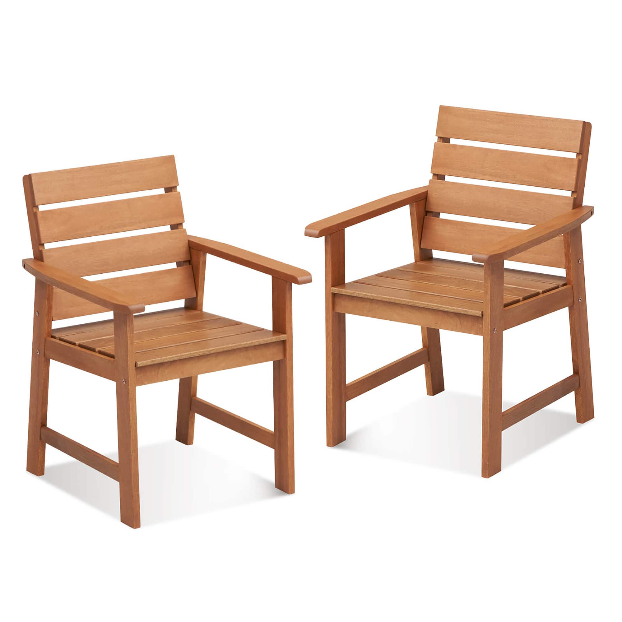 Gymax - 2PCS Hardwood Chair Wood Dining Armchairs Breathable Slatted Seat Garden Patio - Natural
