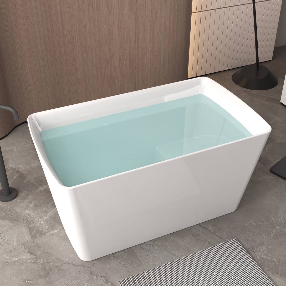 Left. Loheer - Loheer 47.2 in Acrylic Freestanding Soaking Bathtub with Built In Seat, Gloss White Rectangular Tub, Left Drain - Gloss White.