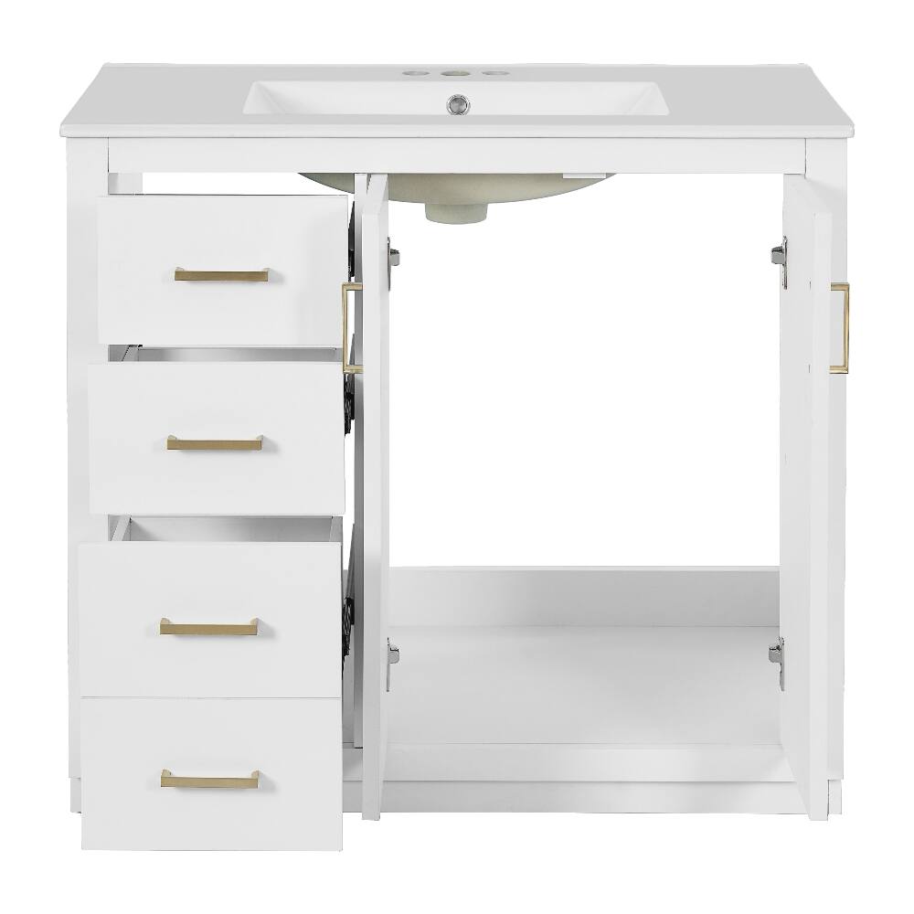 Alt View 10. Loheer - Loheer 36 inch bathroom vanity with sink Solid Wood Frame White - White.