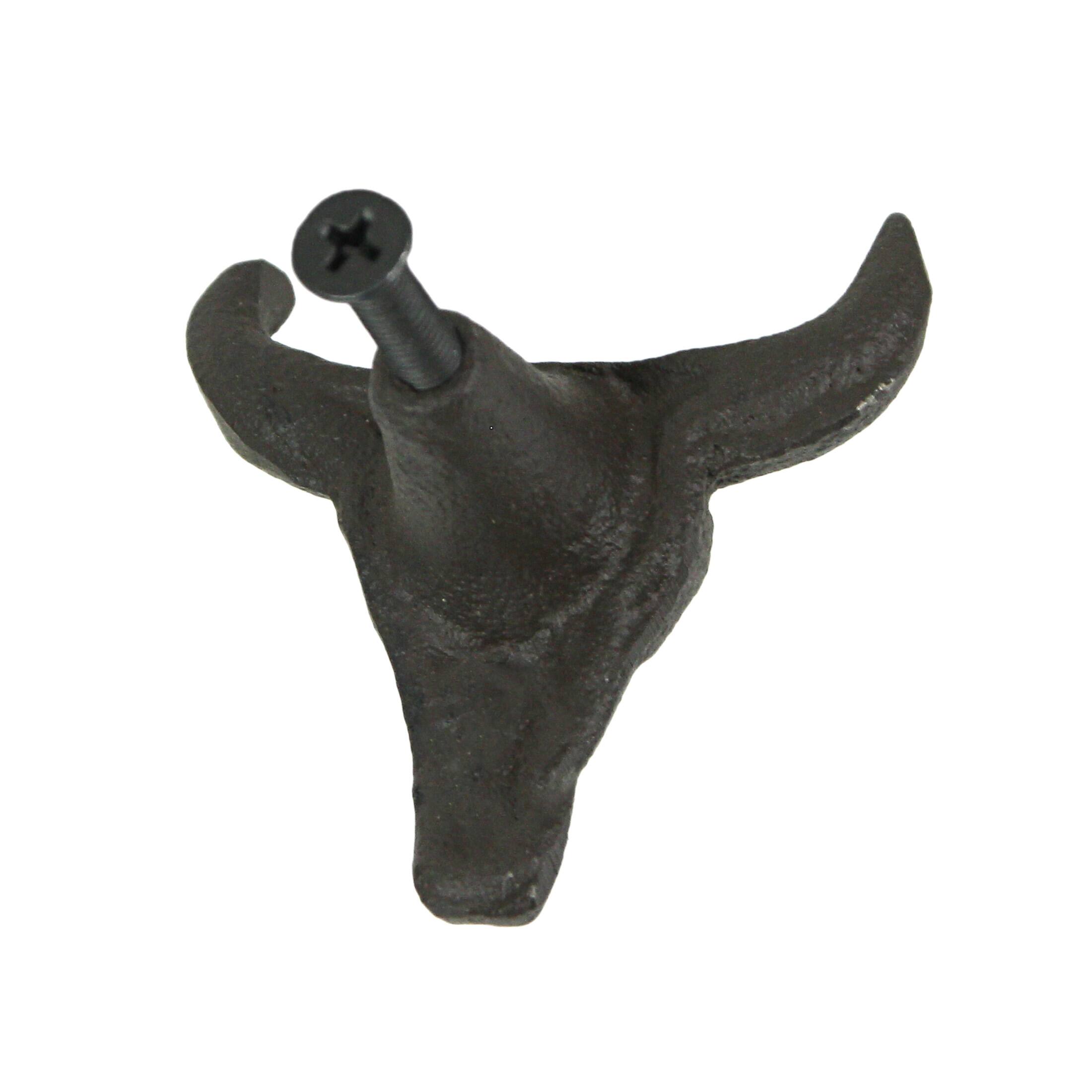 Alt View 9. Zeckos - Set of 6 Cast Iron Steer Skull Drawer Pulls Western Home Decor Cabinet Knobs - Brown.