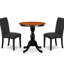 East West Furniture - 3-Piece Dinner Table Set Consist of Wood Dining Table and 2 Black Linen Fabric Parson Chairs with - Multi-Color