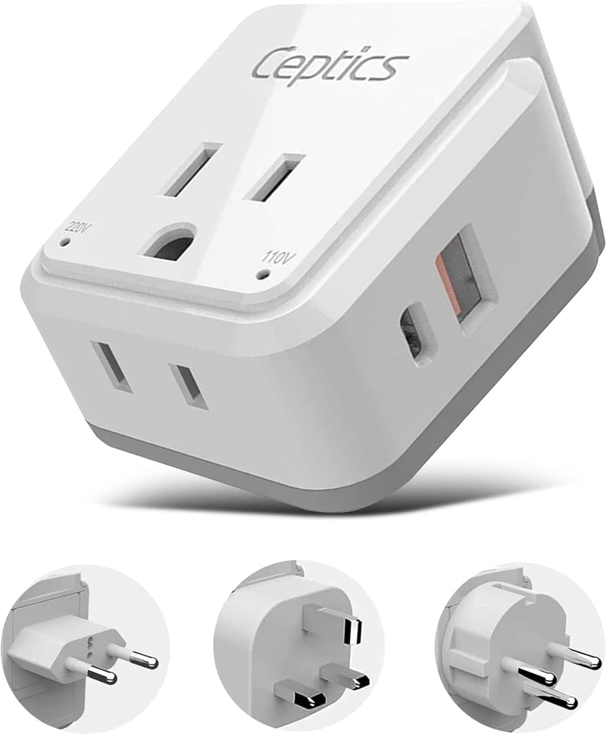 Ceptics - Israel & Jordan Travel Adapter Set – 20W PD & QC, Dual USB & USB-C, 2 USA Outlets – Type H, C & G SWadAPt - White price history on PriceWatchPro