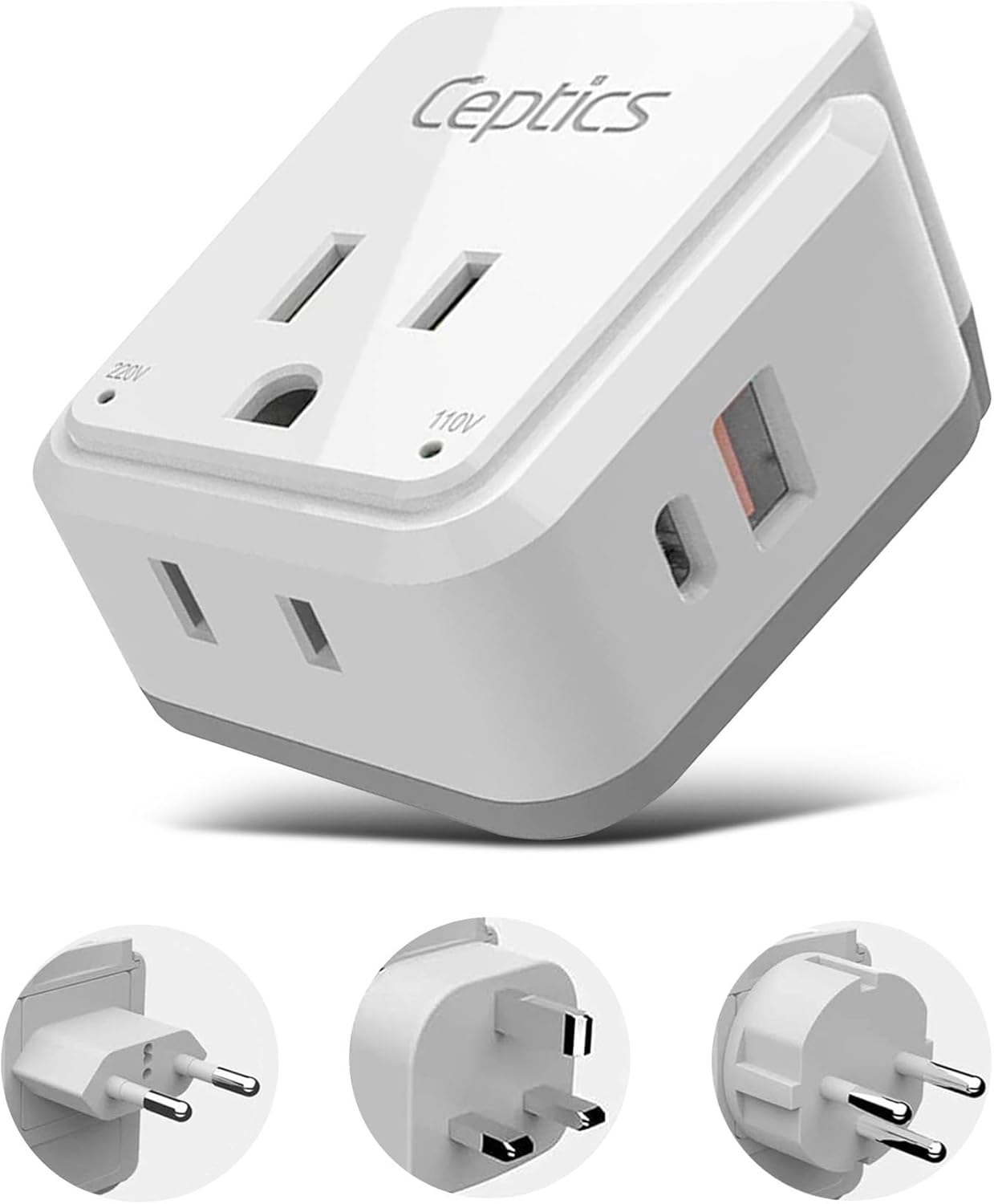 Ceptics - Israel & Jordan Travel Adapter Set – 20W PD & QC, Dual USB & USB-C, 2 USA Outlets – Type H, C & G SWadAPt - White