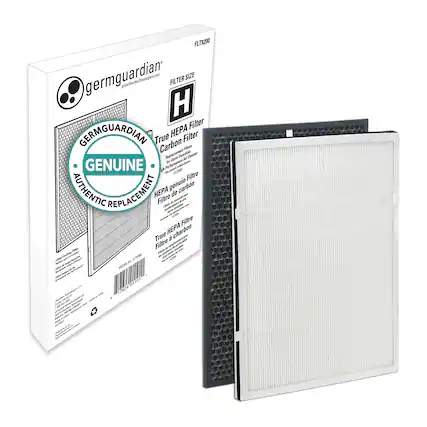 The text on the image reads: "FLT3200 GERNGUARDIAN FILTER SIZE H Filter GERNGUARDIAN True EPA Filter Carbon Fitters int Goardan Cnrer Ger - te - GENUINE nc - - g - ACO Filtro AUTHENTIC EPA genuio carbn REPLACEMENT de Filtro - - - - - - -e - - Filtre HEPA charbon True - Filtre nothig_to - Alw - RTE - -e e AT ME - 2 01101 70 nuse - - - - -".