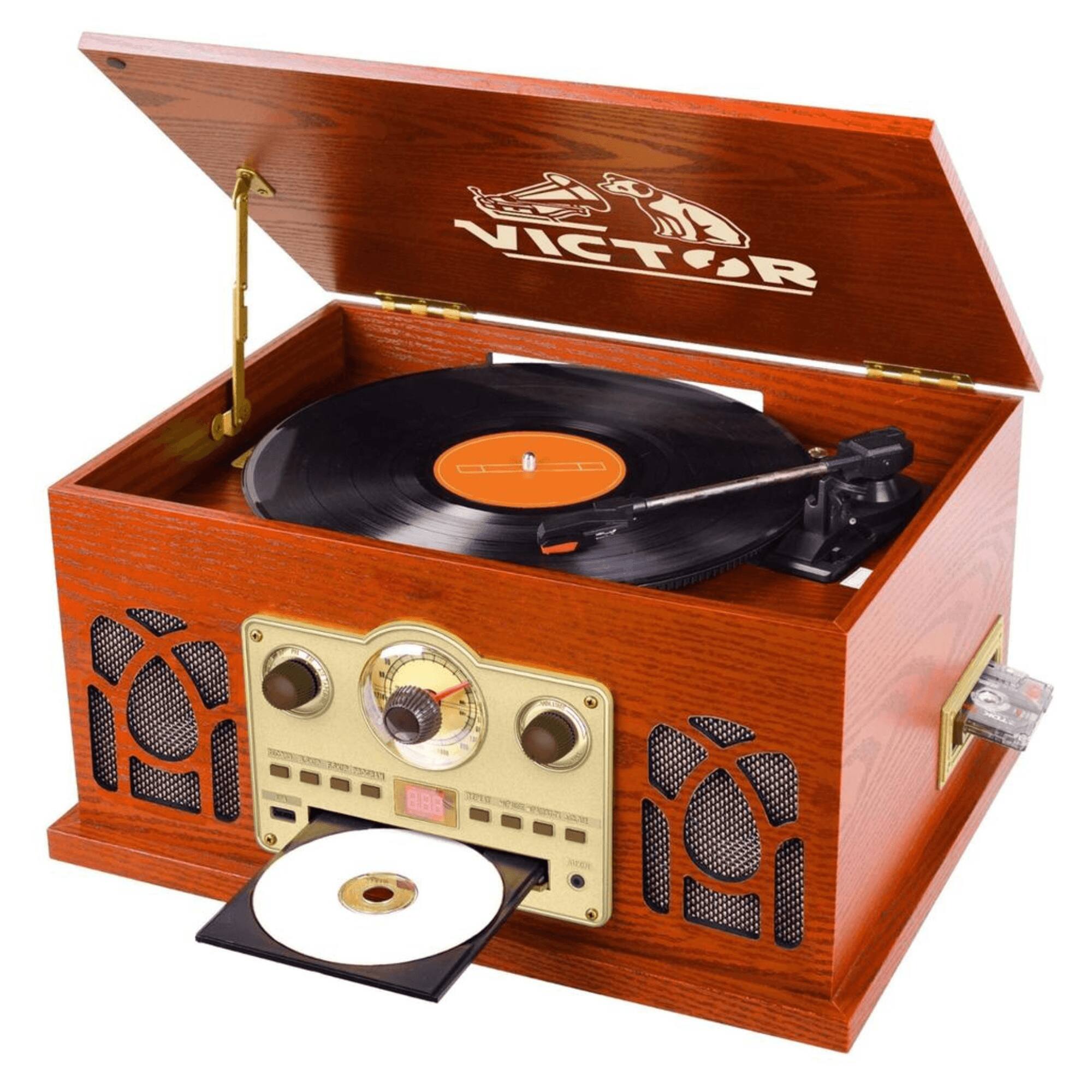 Victor Audio - Refurbished Excellent - Belmont 8-in-1 Wood Music Center