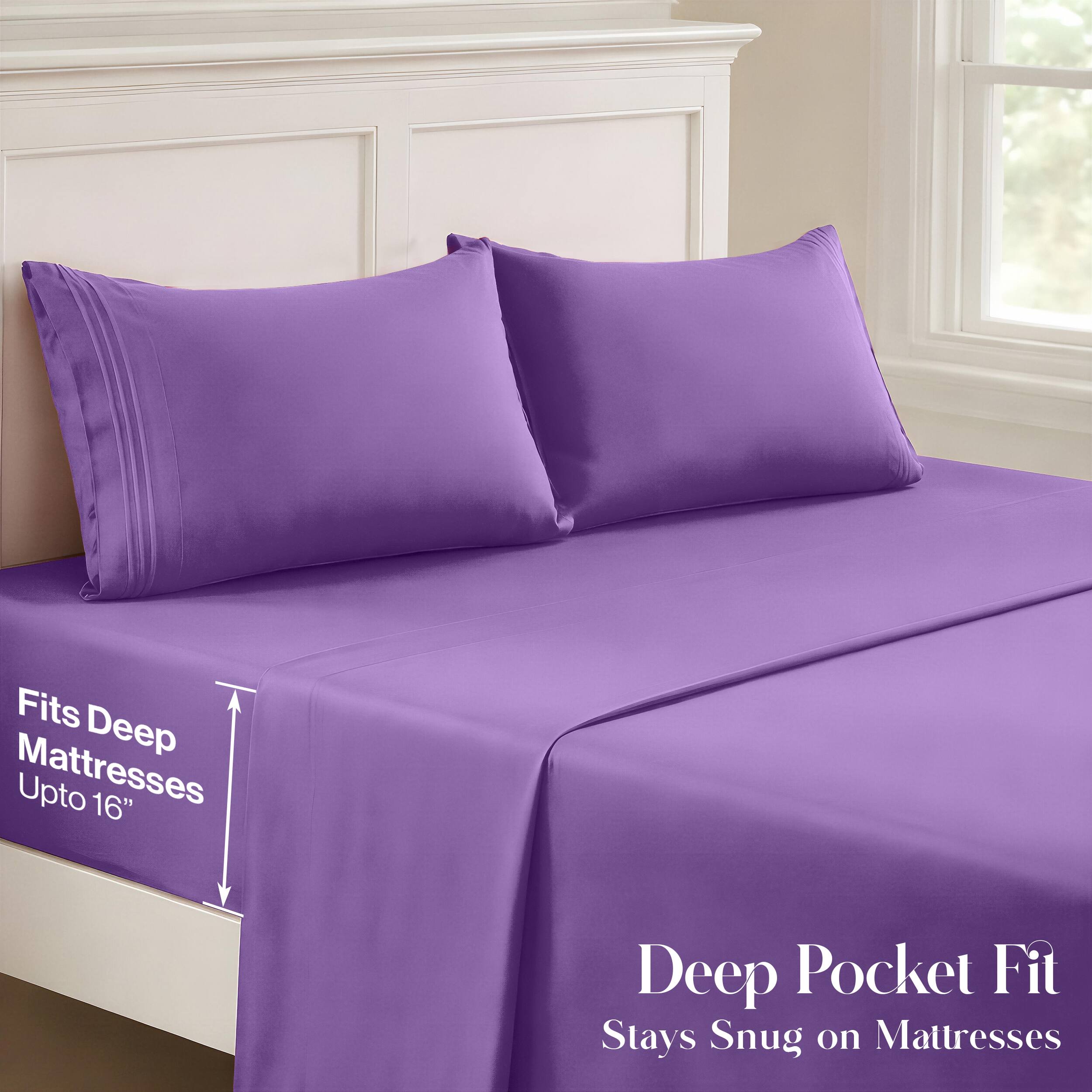Fits Deep Mattresses Upto 16" Deep Pocket Fit Stays Snug on Mattresses