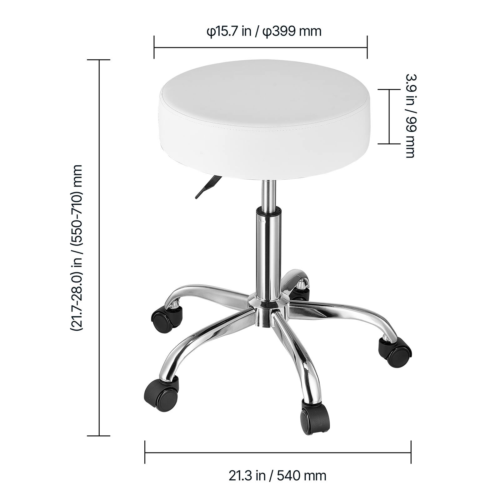 15.7 in / 399 mm
3.9 in/ 99 mm
21.3 in / 540 mm
(21.7-28.0 in / 550-710 mm)