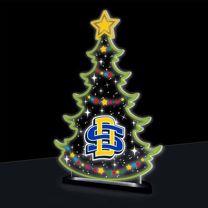 Front. Evergreen Enterprises - South Dakota State Jackrabbits 10" LED Tabletop Christmas Tree Desklite Sign - Green.