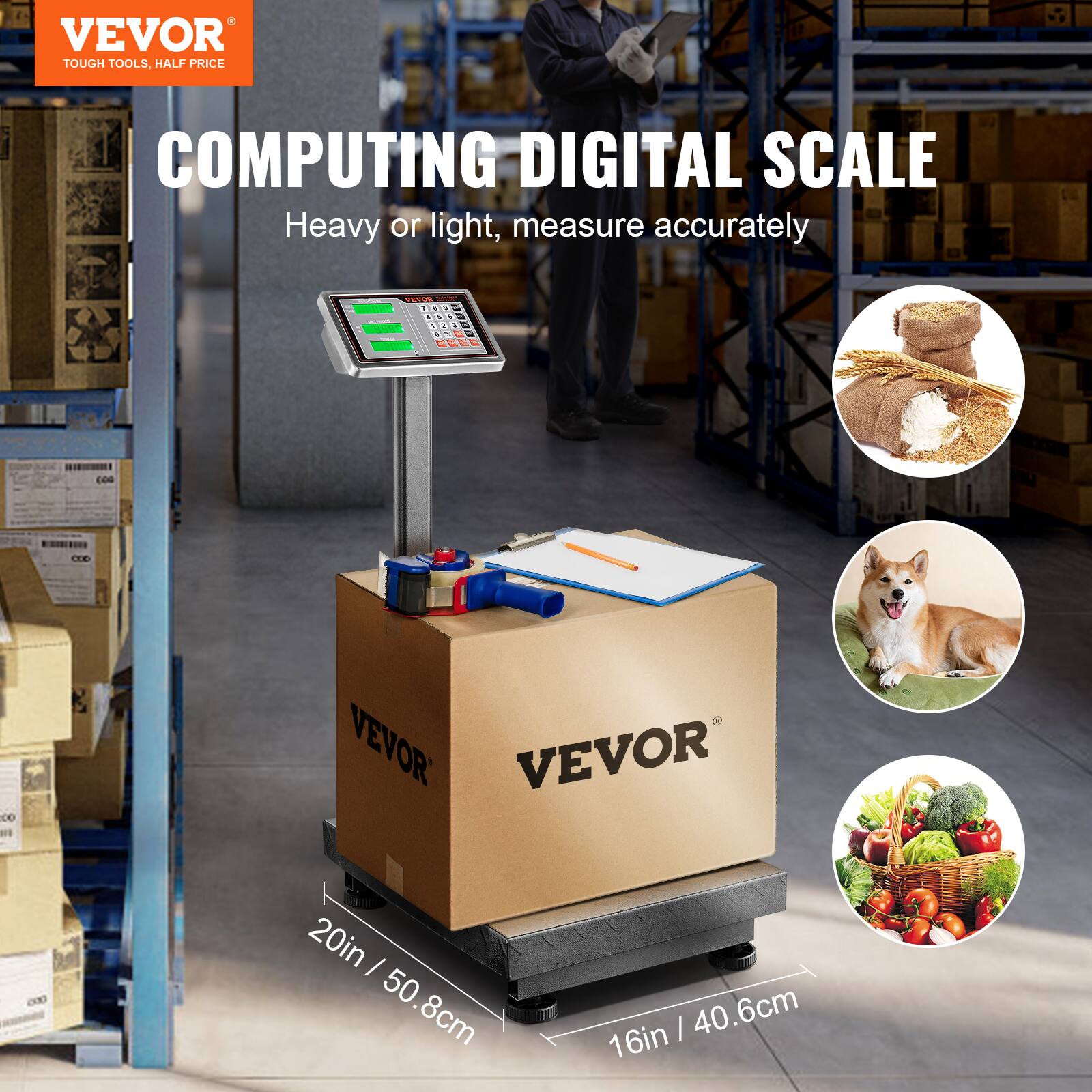 VEVOR TOUGH TOOLS, HALF PRICE COMPUTING DIGITAL SCALE  
Heavy or light, measure accurately  

20in / 50.8cm  
16in / 40.6cm
