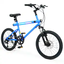 Costway - 6-Speed Commuter Bicycle,20 LED-lit Hybrid Bike with Stereo Speakers,2 Disc Brakes - Navy