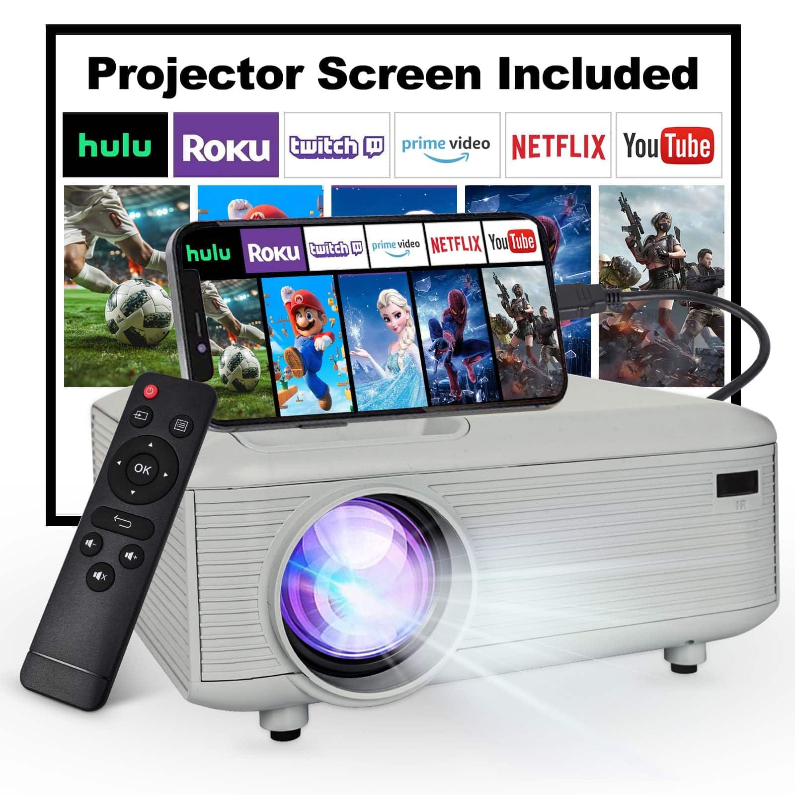 The Best Inks - [180°adjustable Stand] [electric Focus] [built-in Speaker] Mini Projector With For Bedroom Native 1080p Compatible 4k - Project -sreen -HDMI