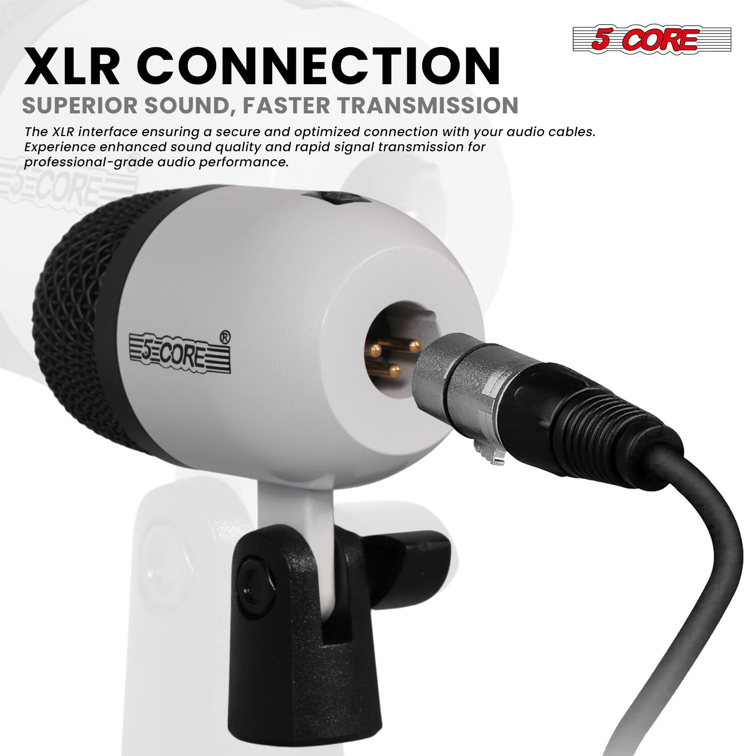 **XLR CONNECTION**  
**SUPERIOR SOUND, FASTER TRANSMISSION**

The XLR interface ensuring a secure and optimized connection with your audio cables. Experience enhanced sound quality and rapid signal transmission for professional-grade audio performance.

**5 CORE**