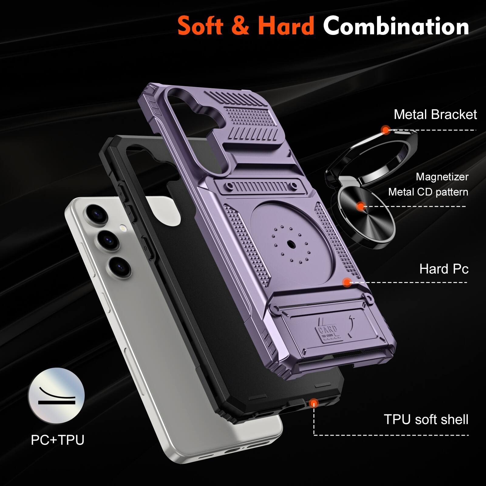 Soft & Hard Combination Metal Bracket Magnetizer Metal CD pattern Hard Pc C CARD - - PC+TPU TPU soft shell
