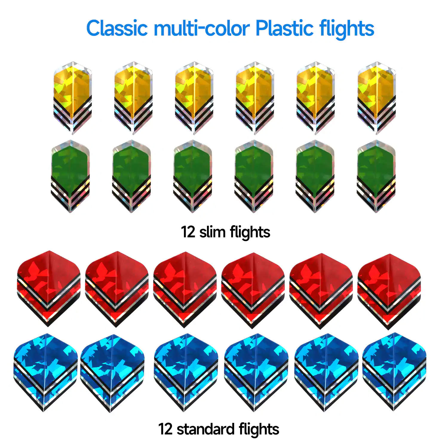 Classic multi-color Plastic flights
12 slim flights
12 standard flights