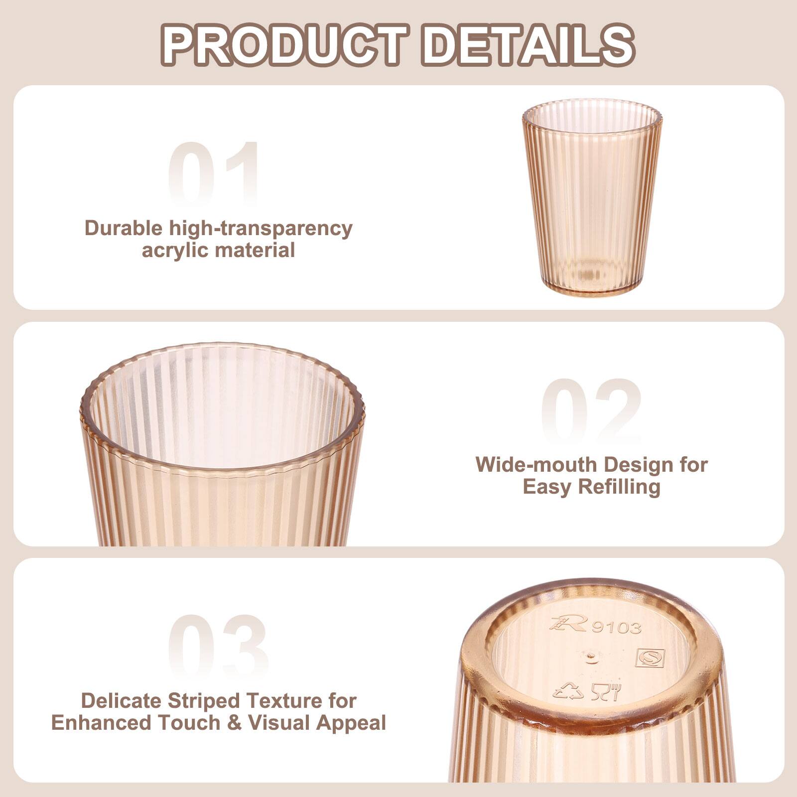 PRODUCT DETAILS

01 Durable high-transparency acrylic material

02 Wide-mouth Design for Easy Refilling

03 Delicate Striped Texture for Enhanced Touch & Visual Appeal

R 9103 527
