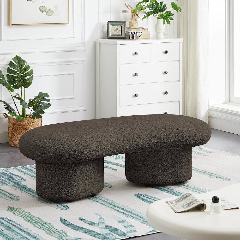 Alt View 1. Meridian Furniture - Luka Brown Boucle Fabric Bench - Brown.