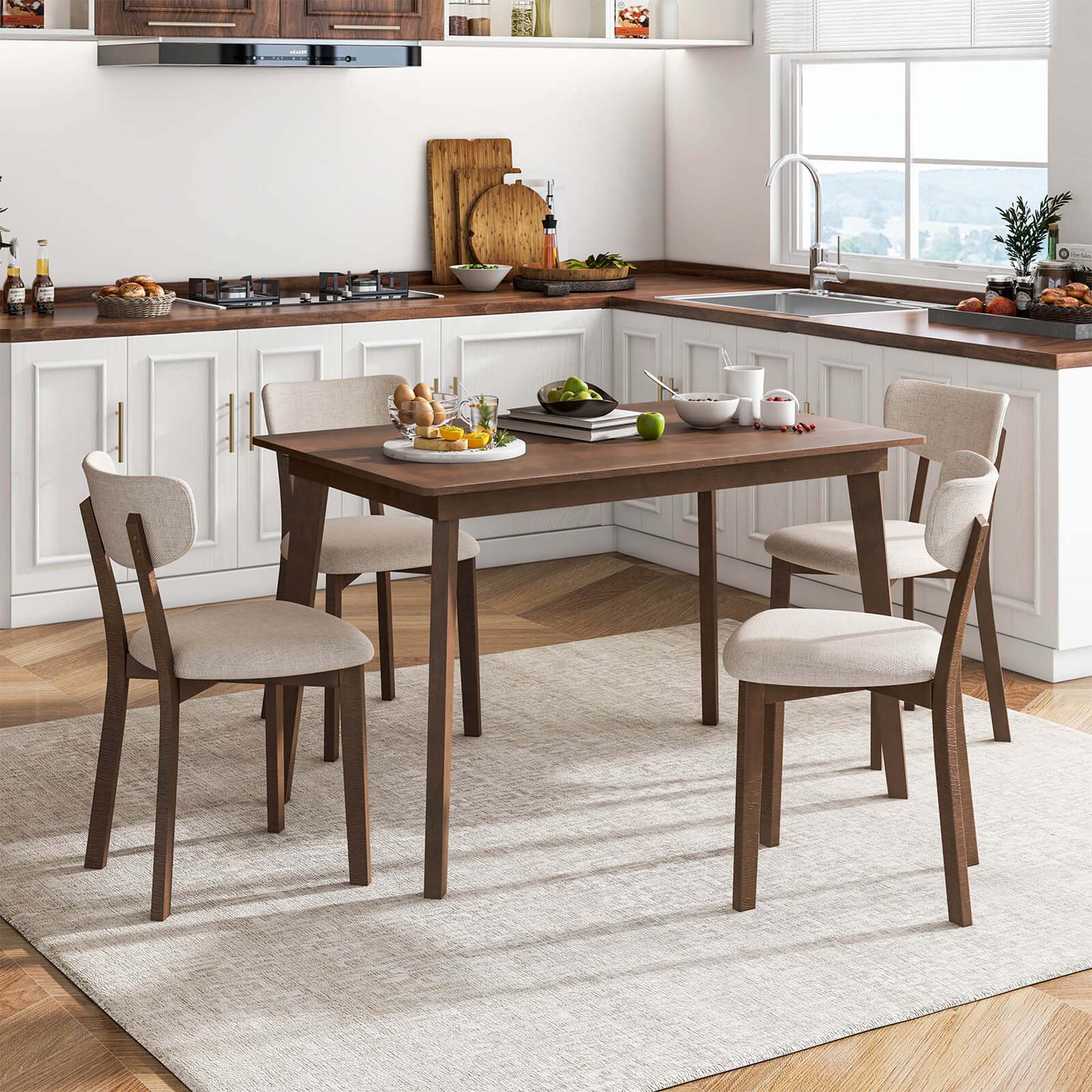 Alt View 12. Costway - 5-Piece Dining Table Set for 4 Farmhouse Wooden Table & 4 Upholstered Chairs - Brown and Gray.