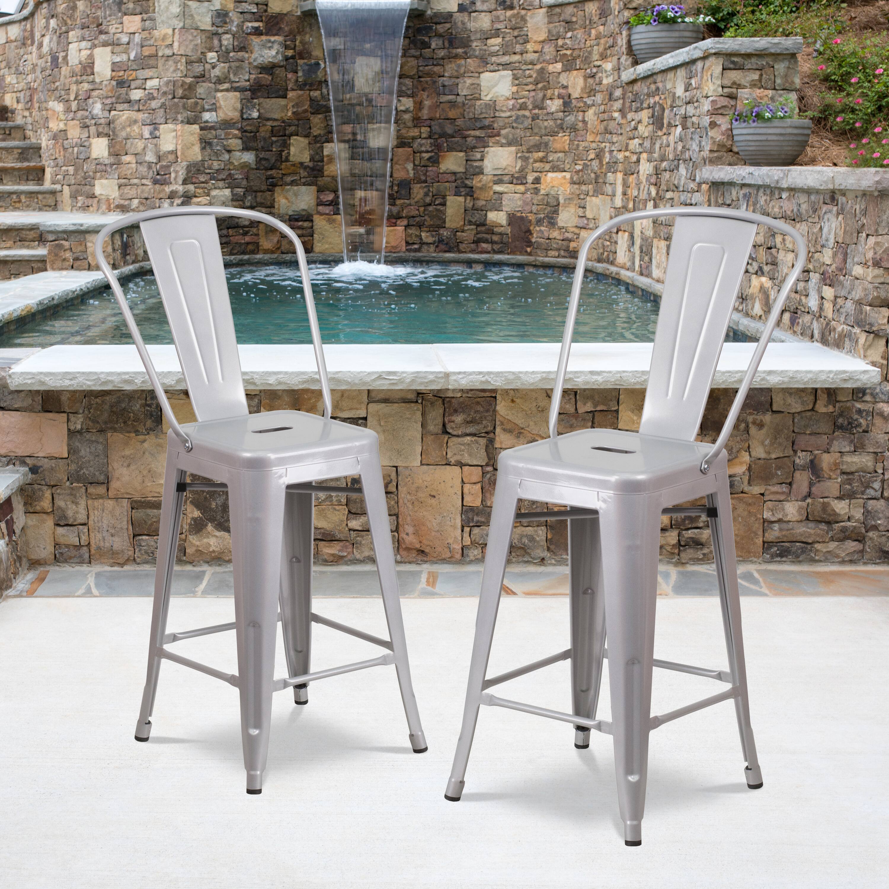 Alt View 1. Flash Furniture - Kai Commercial Grade 24" High Silver Metal Indoor-Outdoor Counter Height Stool with Removable Back - Gray.