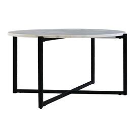 Manhattan Lane - Ivy 30 Inch Marble Top Round Coffee Table with Metal Frame - White and Black