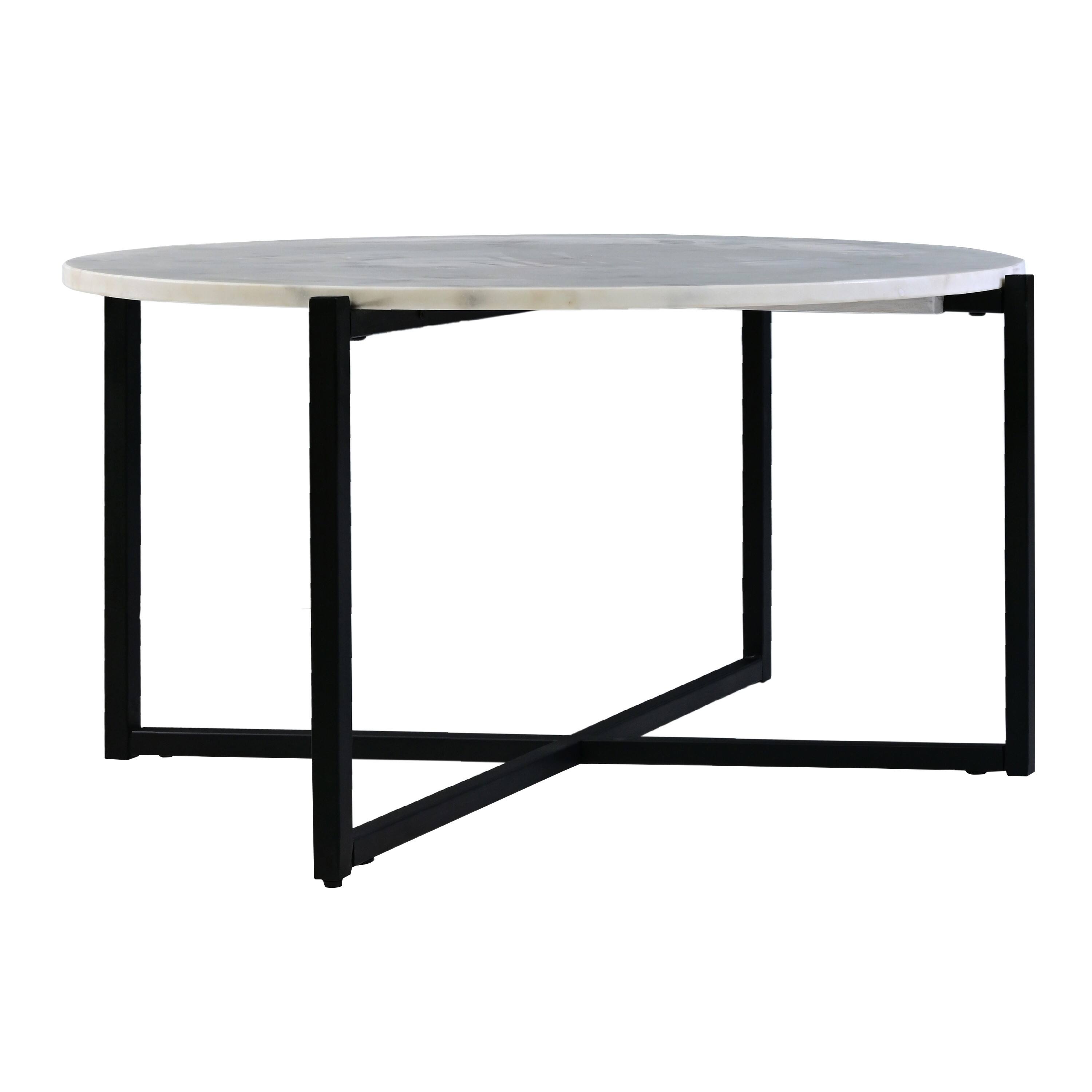Front. Manhattan Lane - Ivy 30 Inch Marble Top Round Coffee Table with Metal Frame - White and Black.