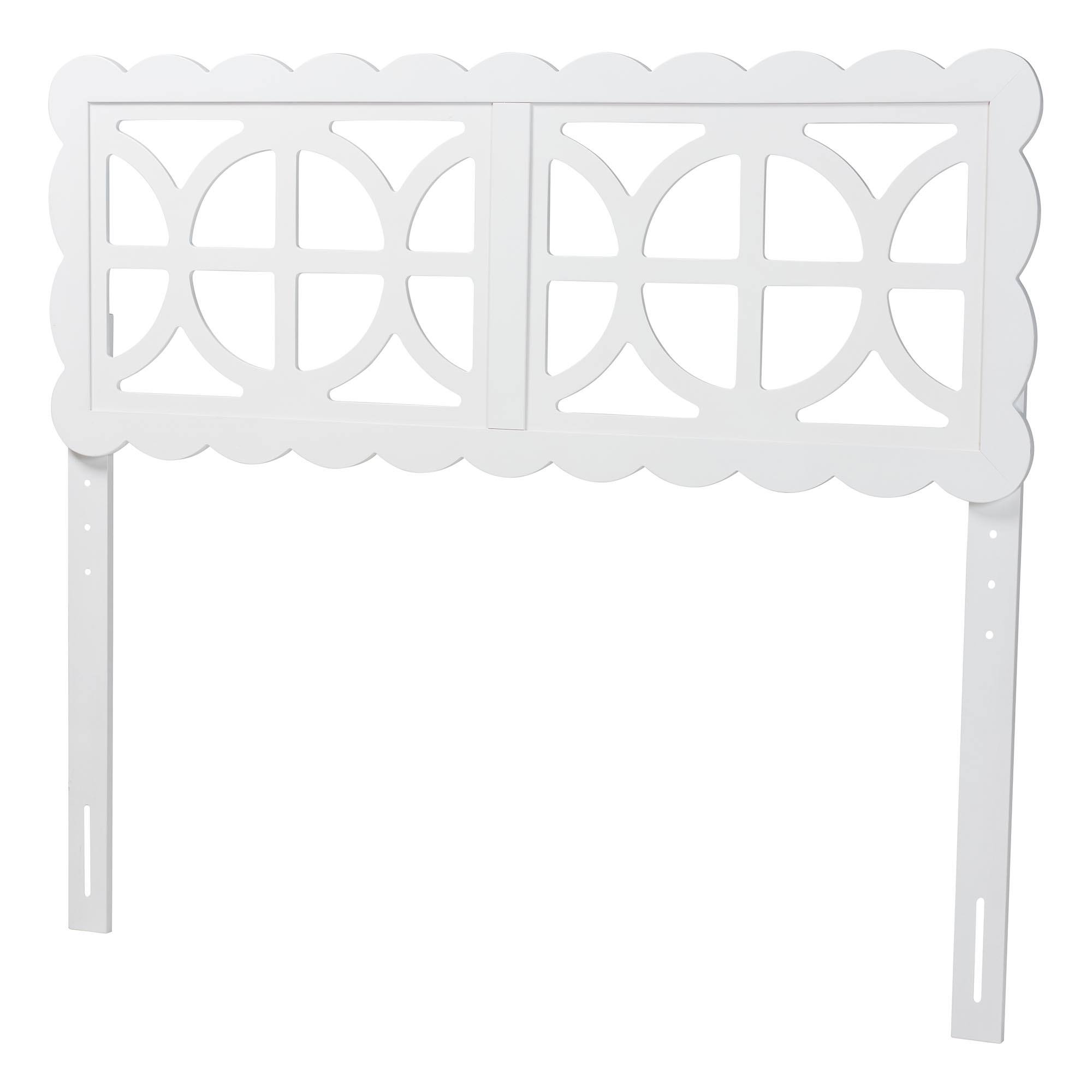 Baxton Studio - Nansen Wood Headboard with Scalloped Frame - Geometric Cutout Decorative Panel for Bed Frame, Adjustable Height, Full - White