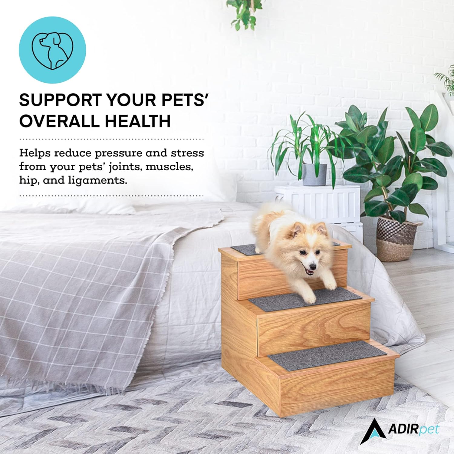 SUPPORT YOUR PETS' OVERALL HEALTH
Helps reduce pressure and stress from your pets' joints, muscles, hip, and ligaments.
ADIRpet