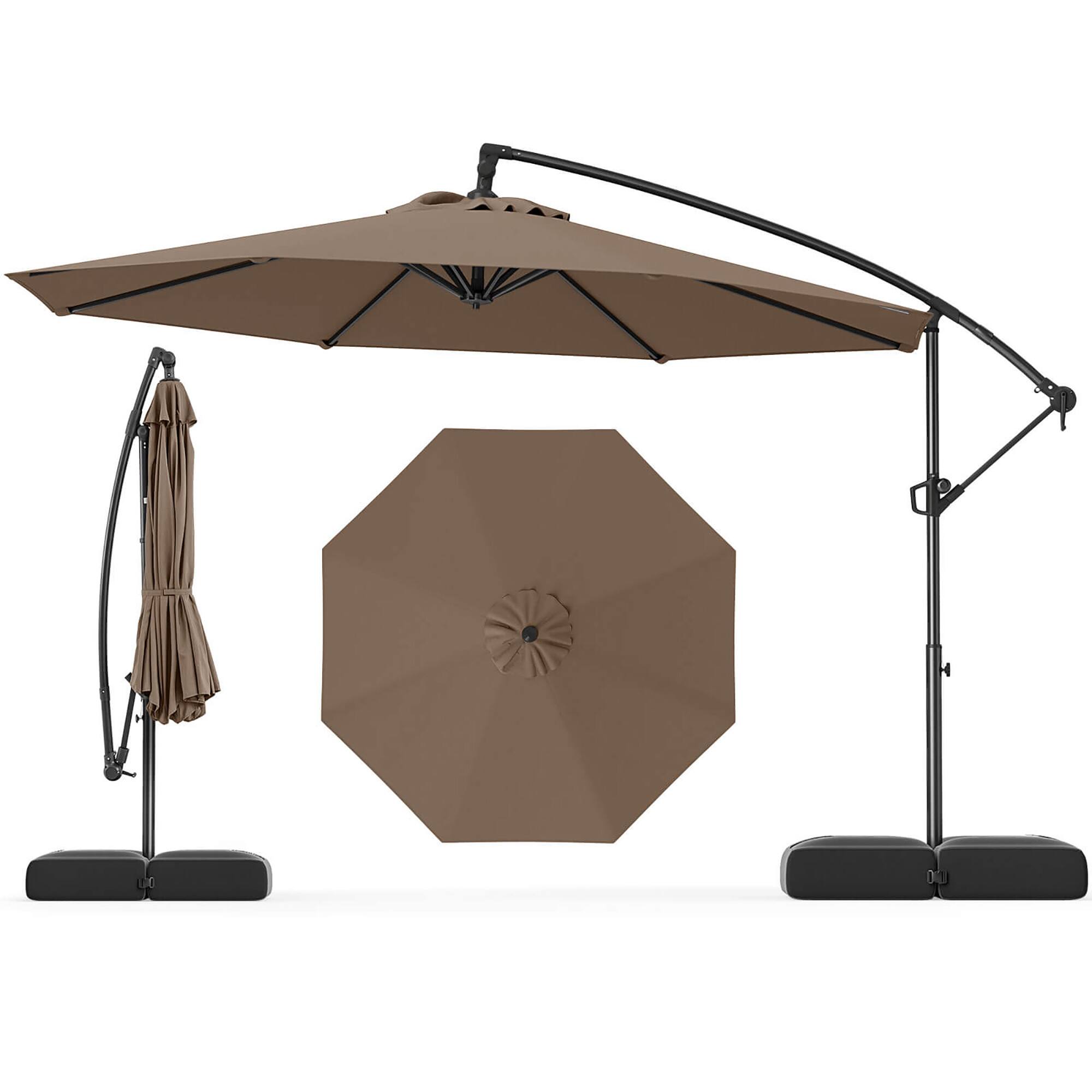 Gymax - 10 FT Offset Hanging Umbrella w/ Base Patio Cantilever Umbrella 360° Rotation - Taupe price history on PriceWatchPro
