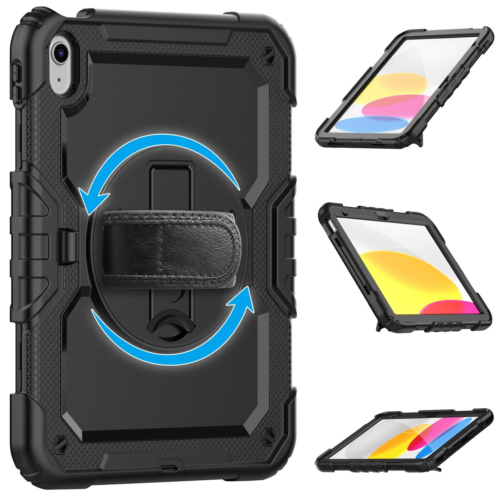 Left. UUCOVER - Full Body Case for iPad A16 11-inch 2025/10th Gen Shockproof Built-in Screen Protector Stand Hand/Shoulder Strap Cover - Black.