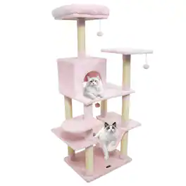 Costway - 58" Tall Multi-level Cat Tree with Upholstered Perch & Cat Condo, Comfy Hammock