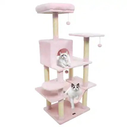 Front. Costway - Costway 58" Tall Multi-level Cat Tree with Upholstered Perch & Cat Condo, Comfy Hammock.