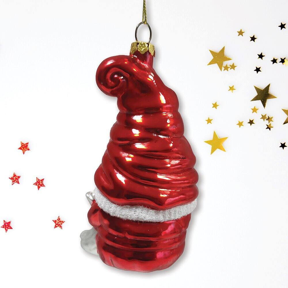 Back. OrnamentallyYou - Vibrant Santa Gnome Glass Christmas Ornament - Multi-colored.