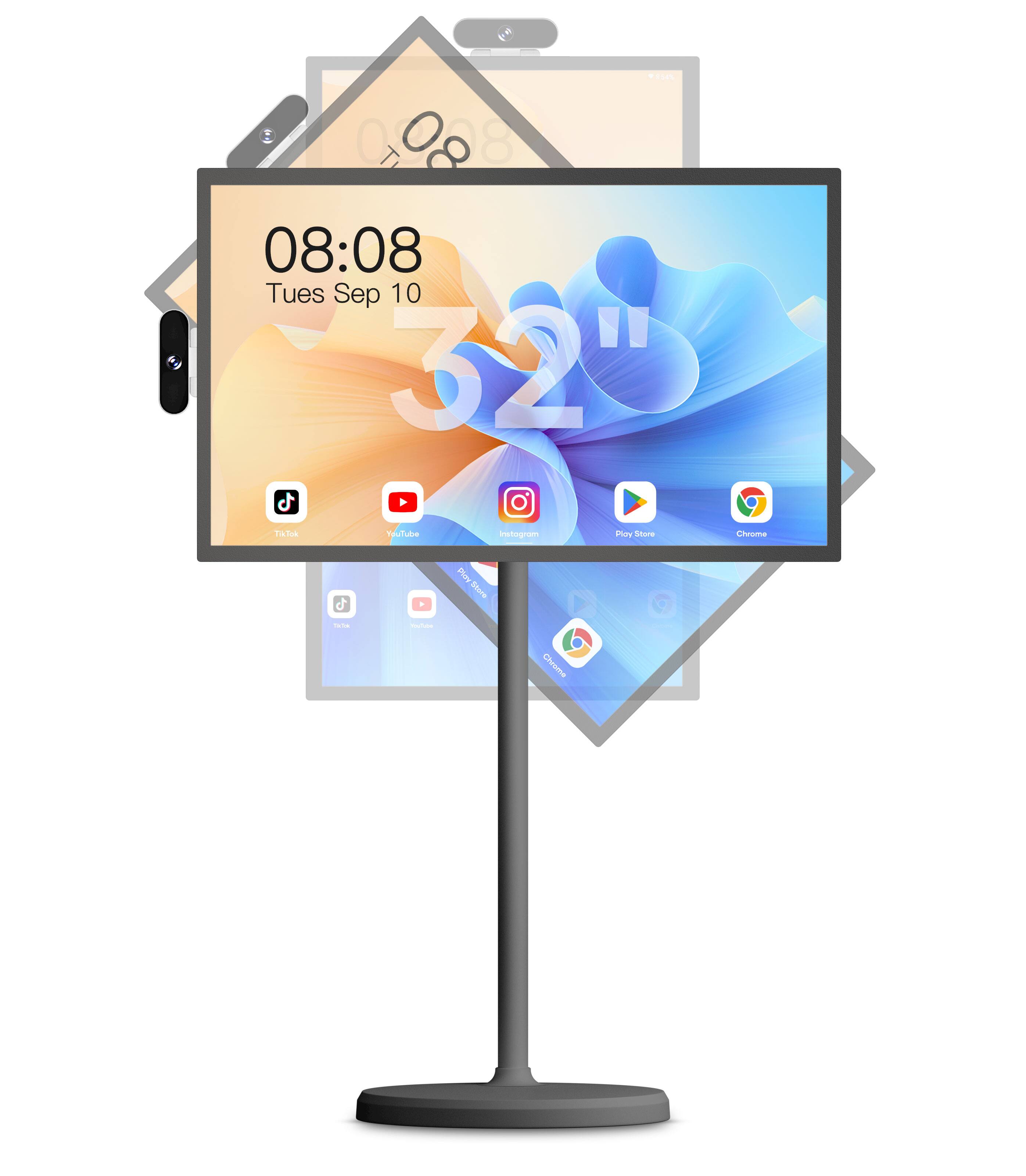 Cozyla - 32 inch Smart Portable TV with Stand on Wheels Full Swivel Rotation Support Google Store 4K Camera Remote Control